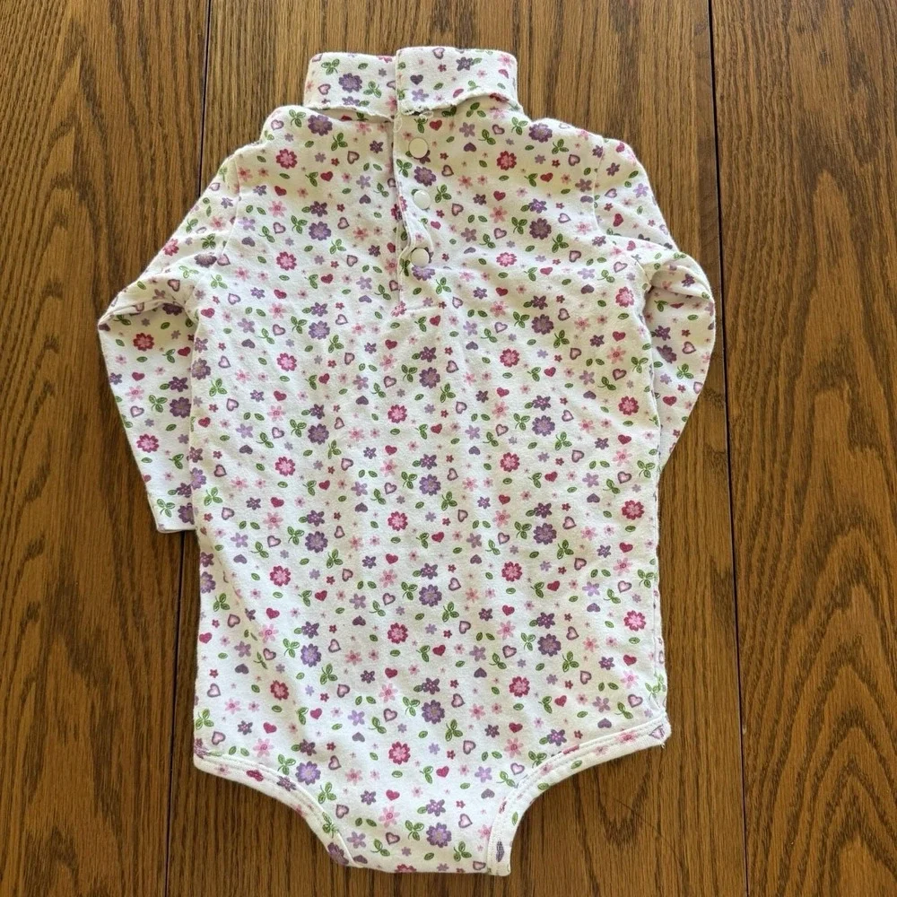 Vtg One Piece Body Suit Set Of‎ 2 Baby Girl 12 Months Pink Cotton Oshkosh Floral